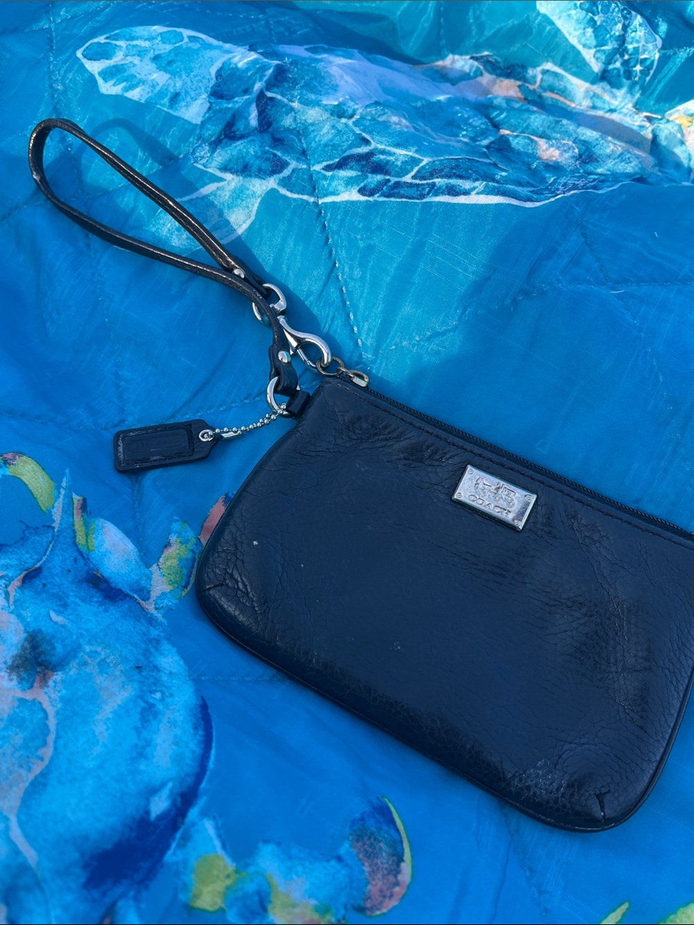 Coach Black Leather Wristlet Clutch with Silver Hardware